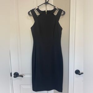 Calvin Klein Black Double Strap Cutout Sleeveless Sheath Dress Size 2